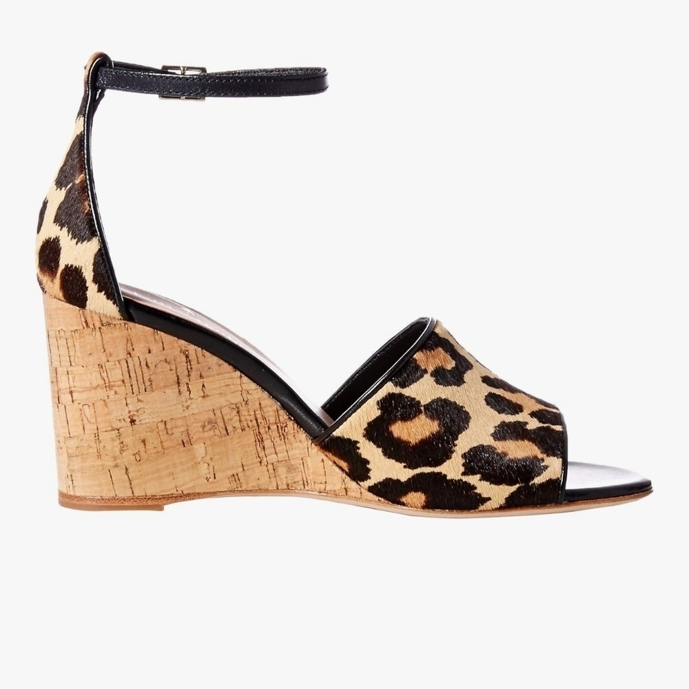 Kate Spade New York Lonnie Leopard Printed Calf Hair Wedge Sandals - 8M - Picture 1 of 13